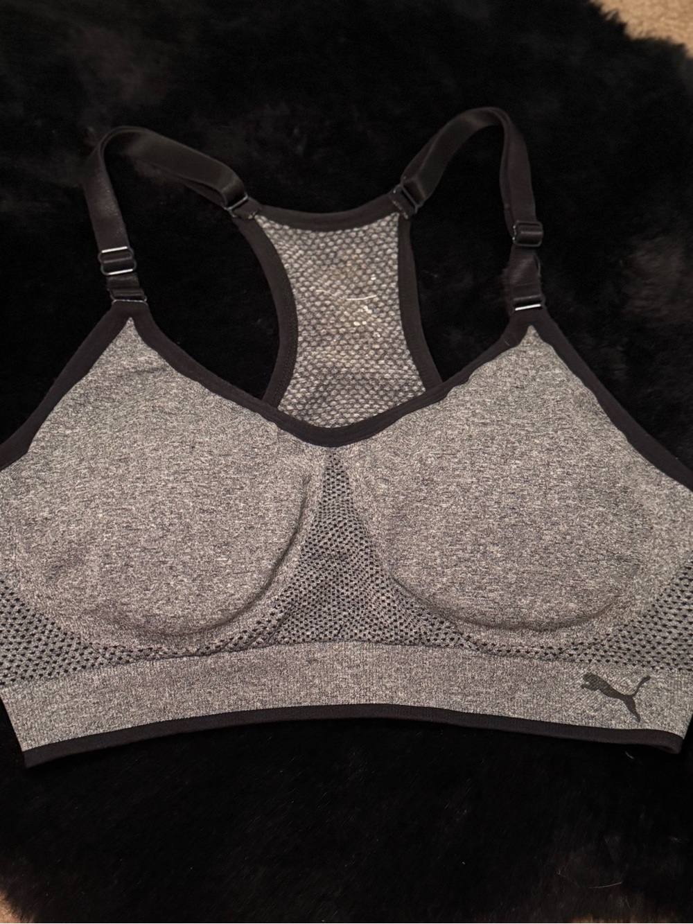 PUMA Gray Heather Racerback Support Sports Bra